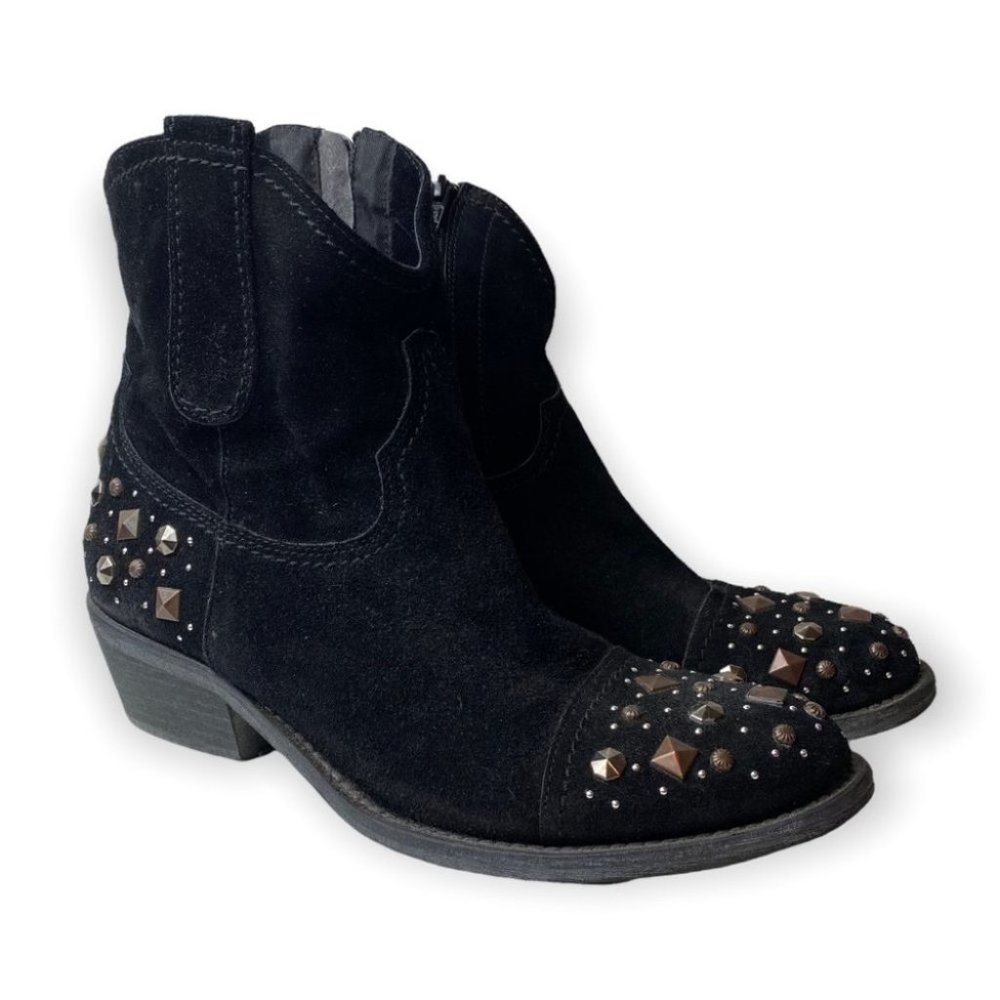 Arnold Churgin Black Suede Studded  Ankle Booties